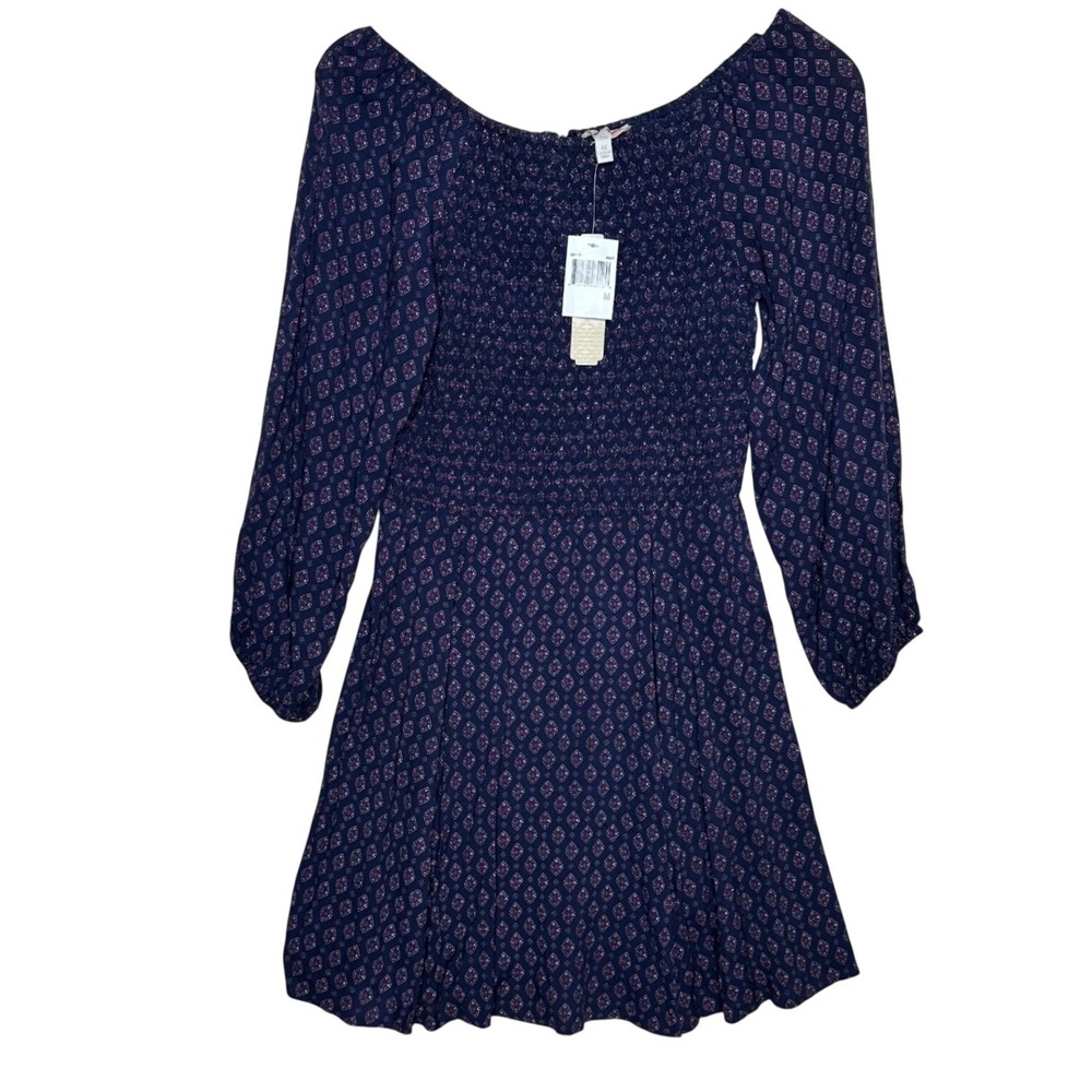 NWT GB Printed Smocked Long Sleeve Mini Dress size Medium Blue/Pink